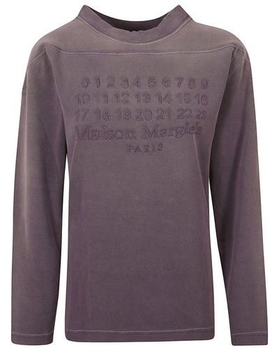 Maison Margiela Embroidered Round Neck Sweatshirt - Purple