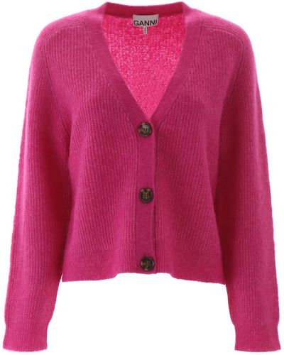 Ganni Ribbed Knitted Cardigan - Pink