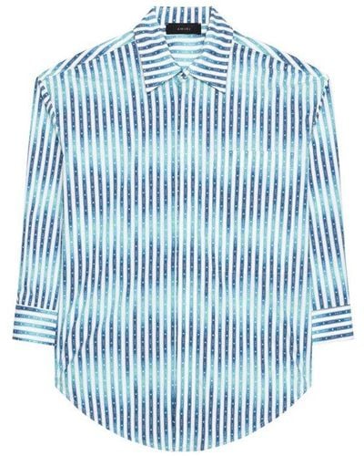 Amiri All-over Striped Logo Motif Buttoned Shirt - Blue