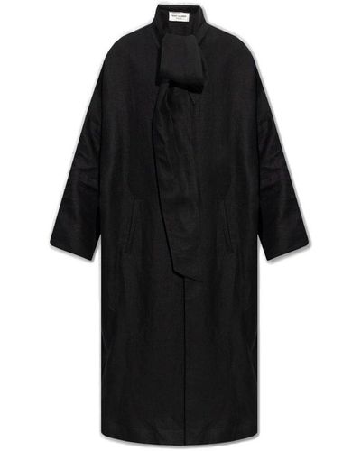 Saint Laurent Tie Detailed Long-sleeved Kaftan - Black