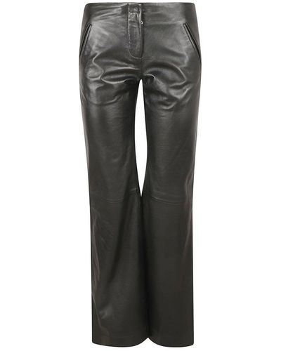 Alberta Ferretti Slim Fit Leather Trousers - Grey
