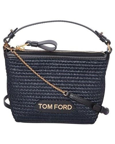 Tom Ford Logo Patch Straw Mini Tote Bag - Blue