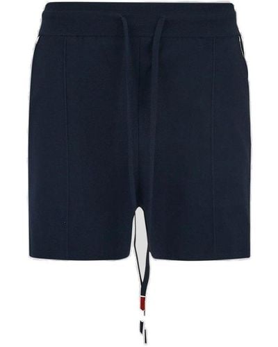 Thom Browne Rwb Stripe Detailed Drawstring Shorts - Blue