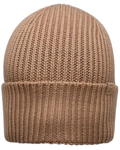 Woolrich Logo Label Ribbed Beanie - Brown