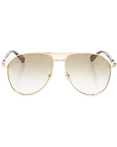 Gucci Aviator Framed Monogrammed Sunglasses - Multicolour