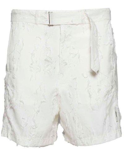 MSGM Mid-rise Distressed Belted Shorts - White