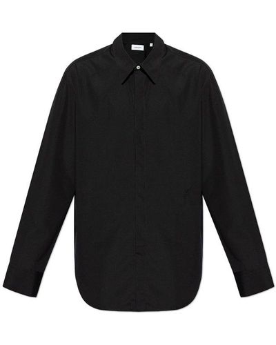 Ferragamo Logo Embroidered Long-sleeved Shirt - Black