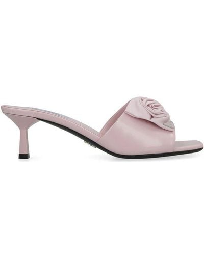 Prada Floral-appliqué Slip-on Heeled Sandals - Pink