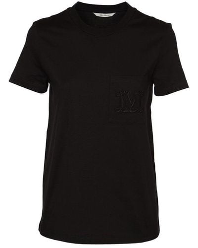 Max Mara Logo Embroidered Crewneck T-shirt - Black