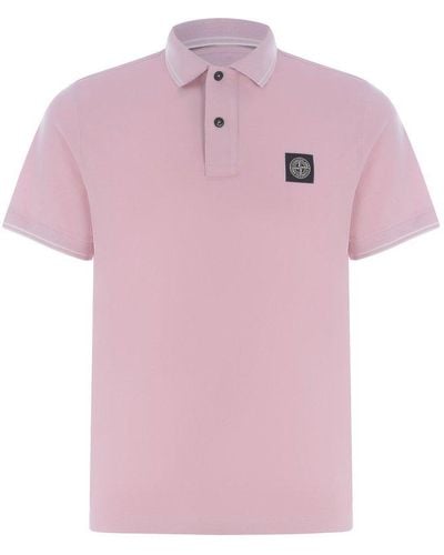 Stone Island Logo Patch Short-sleeved Polo Shirt - Pink