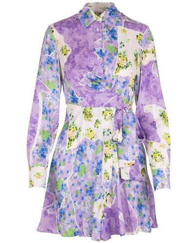 MSGM Short Lilac Floral Shirt Dress - Purple