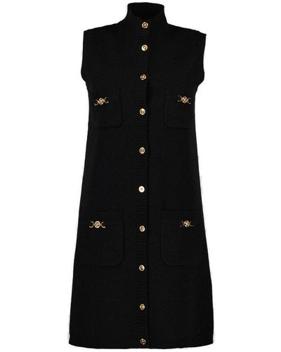 Versace Sleeveless Button-up Knitted Mini Dress - Black