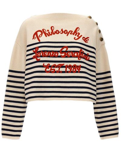 Philosophy Di Lorenzo Serafini Logo Embroidery Striped Jumper - White