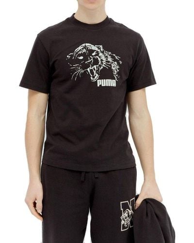 PUMA Logo Printed Crewneck T-shirt - Black