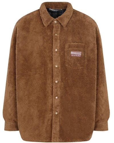 Acne Studios Logo Embroidered Buttoned Teddy Overshirt - Brown