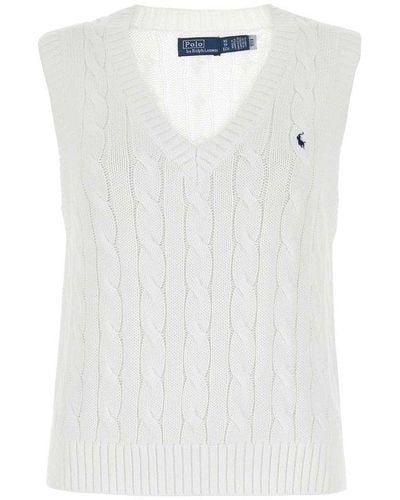 Polo Ralph Lauren Polo Pony-embroidered V-neck Knitted Top - White