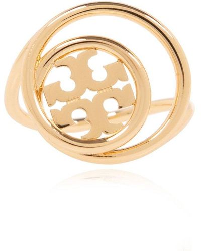 Tory Burch 'miller' Ring With Logo, - Metallic