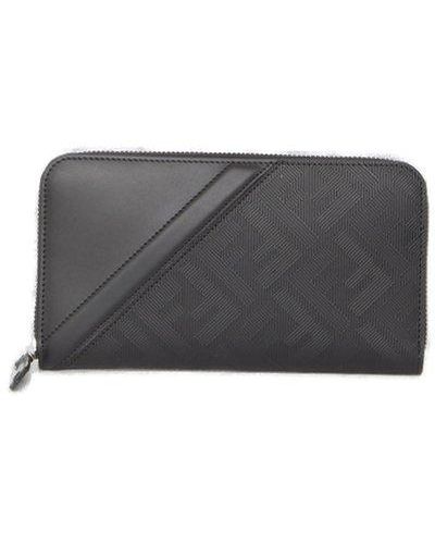 Fendi Luxurious Leather Diagonal Zip Wallet - Grey