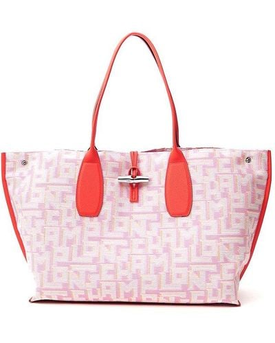 Longchamp Logo Jacquard Maxi Shopping Bag - Pink