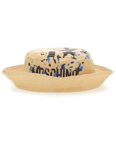 Moschino Logo Printed Flat Crown Bucket Hat - Metallic