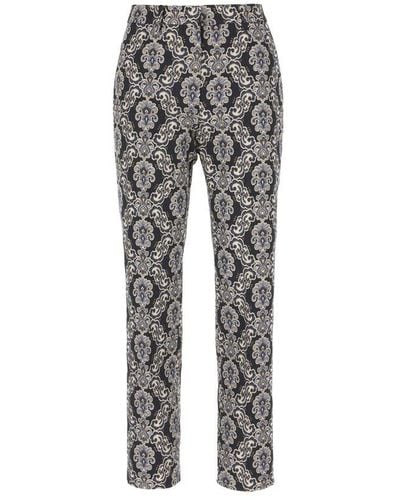 Etro Floral-brocade Straight Leg Cropped Trousers - Grey
