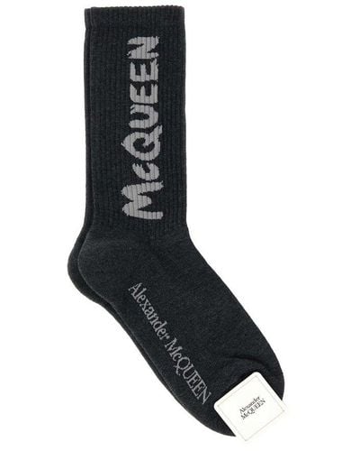 Alexander McQueen Logo Intarsia-knit Socks - Black
