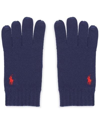 Polo Ralph Lauren Logo Embroidered Knitted Gloves - Blue