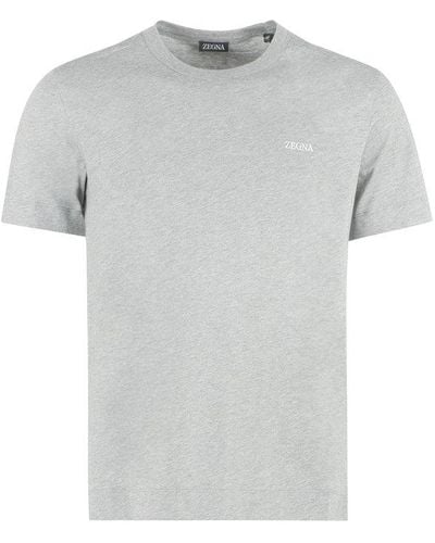 Zegna Logo Embroidered Crewneck T-shirt - Grey