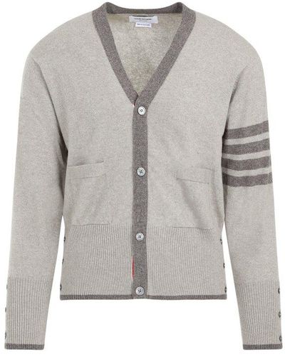 Thom Browne Classic V Neck Cardigan Sweater - Gray