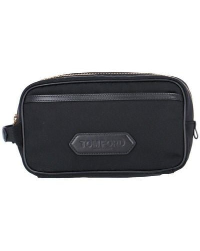 Tom Ford Logo Stapm Zip-up Clutch Bag - Black