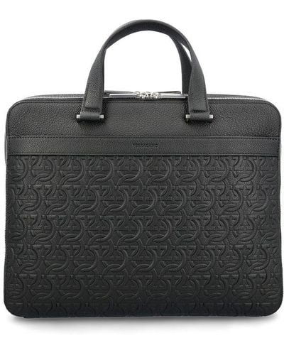 Ferragamo Monogram-embossed Zipped Briefcase - Black