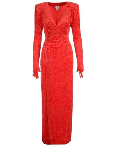 Vetements Velvet Long-sleeved Maxi Dress - Red