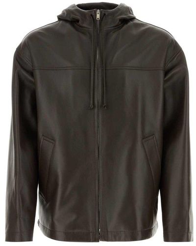 Bottega Veneta Leather Hooded Jacket - Black