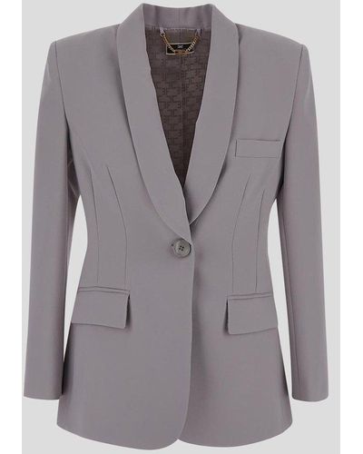 Elisabetta Franchi Single Breasted Crepe Jacket - Grey