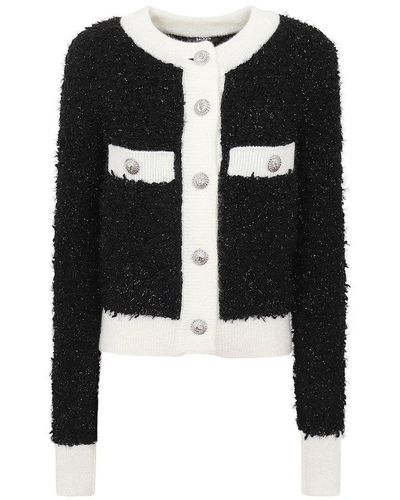 Balmain Buttoned Furry Tweed Cardigan - Black