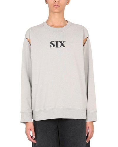 MM6 by Maison Martin Margiela Slogan-printed Cut-out Detail Sweater - Gray