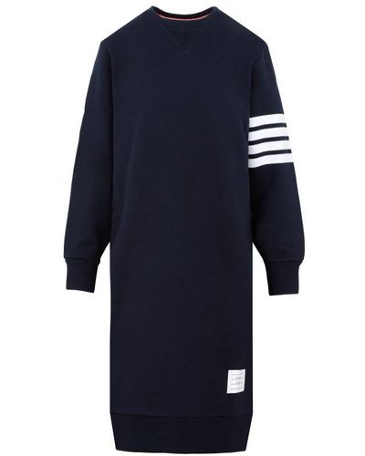 Thom Browne 4-bar Long-sleeved Sweatshirt Dress - Blue