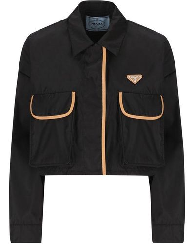 Prada Long-sleeved Cropped Coat - Black