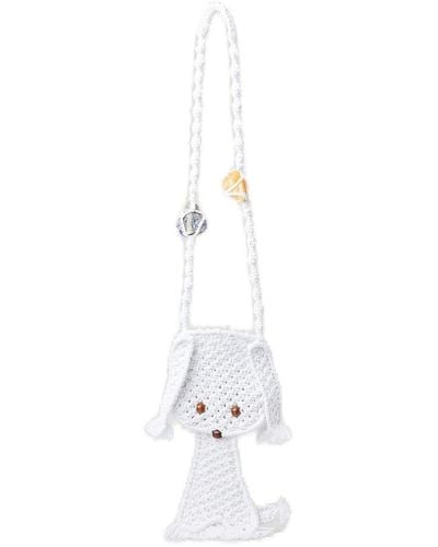 Chopova Lowena Crochet Knit Bead Embellished Crossbody Bag - White