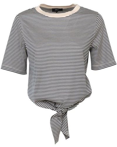 Fay Front-tied Striped Crewneck T-shirt - Gray