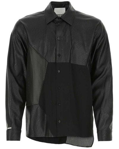 Koche Faux Leather Paneled Shirt - Black