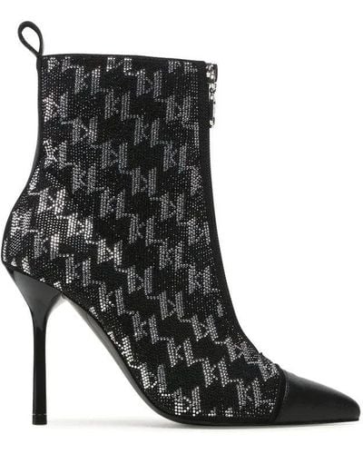 Karl Lagerfeld Logo Embellished Pointed-toe Boots - Black