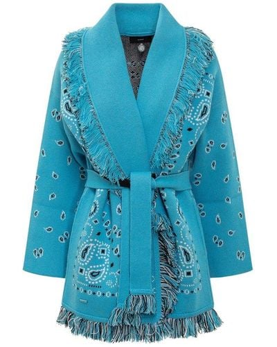 Alanui Bandana Jacquard Knit Coat - Blue