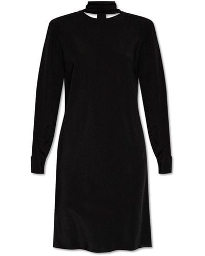 Helmut Lang Scarf Detailed Long-sleeved Mini Dress - Black