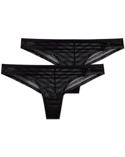 Emporio Armani Lace Briefs With Logo 2-Pack - Black