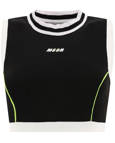 MSGM Logo Printed Sports Bra Top - Black