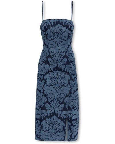 Alexander McQueen Damask-printed Sleeveless Denim Midi Dress - Blue