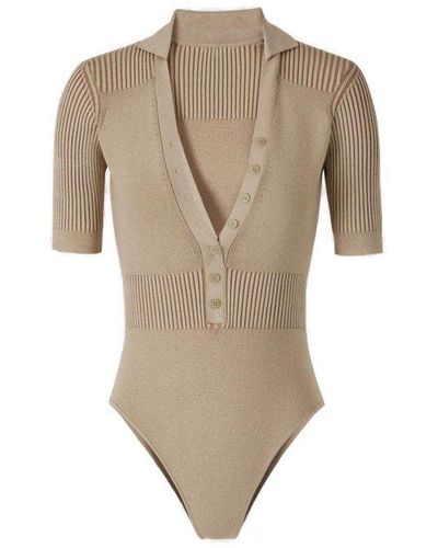 Jacquemus V-neck Buttoned Knitted Bodysuit - Natural