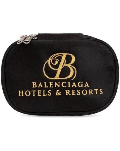 Balenciaga B Logo Embroidered Toiletry Bag - Black