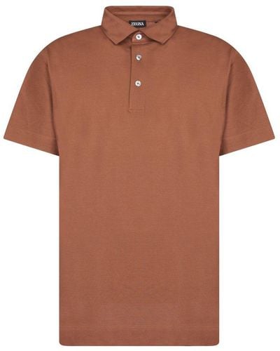 Zegna Short Sleeved Button-detailed Polo Shirt - Brown